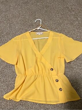 Pink Rose Yellow Peplum Blouse